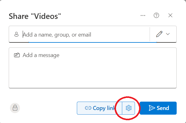 OneDrive Link settings panel