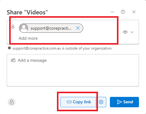 Copy or send OneDrive link